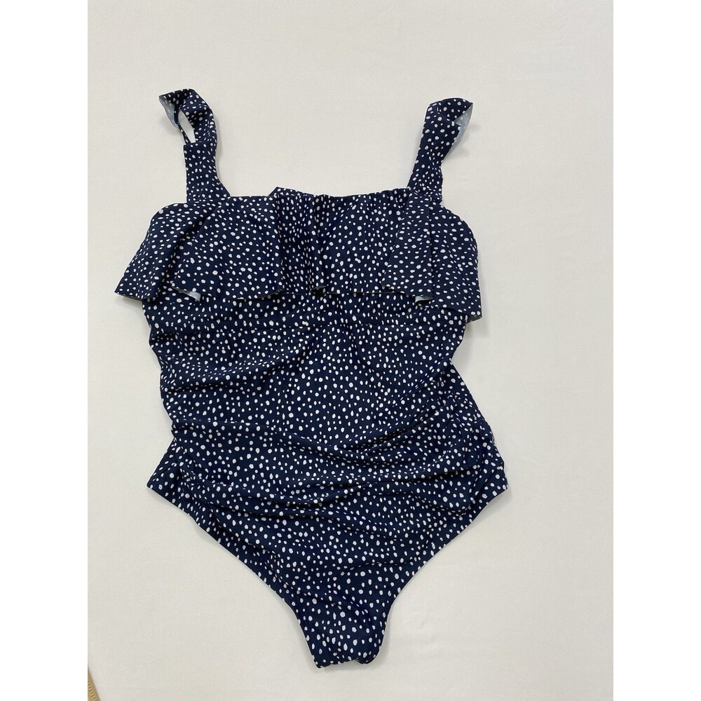Kona Sol Size 20 Navy Polka Dot Ruffle One Piece Swimsuit Tummy Control Plus